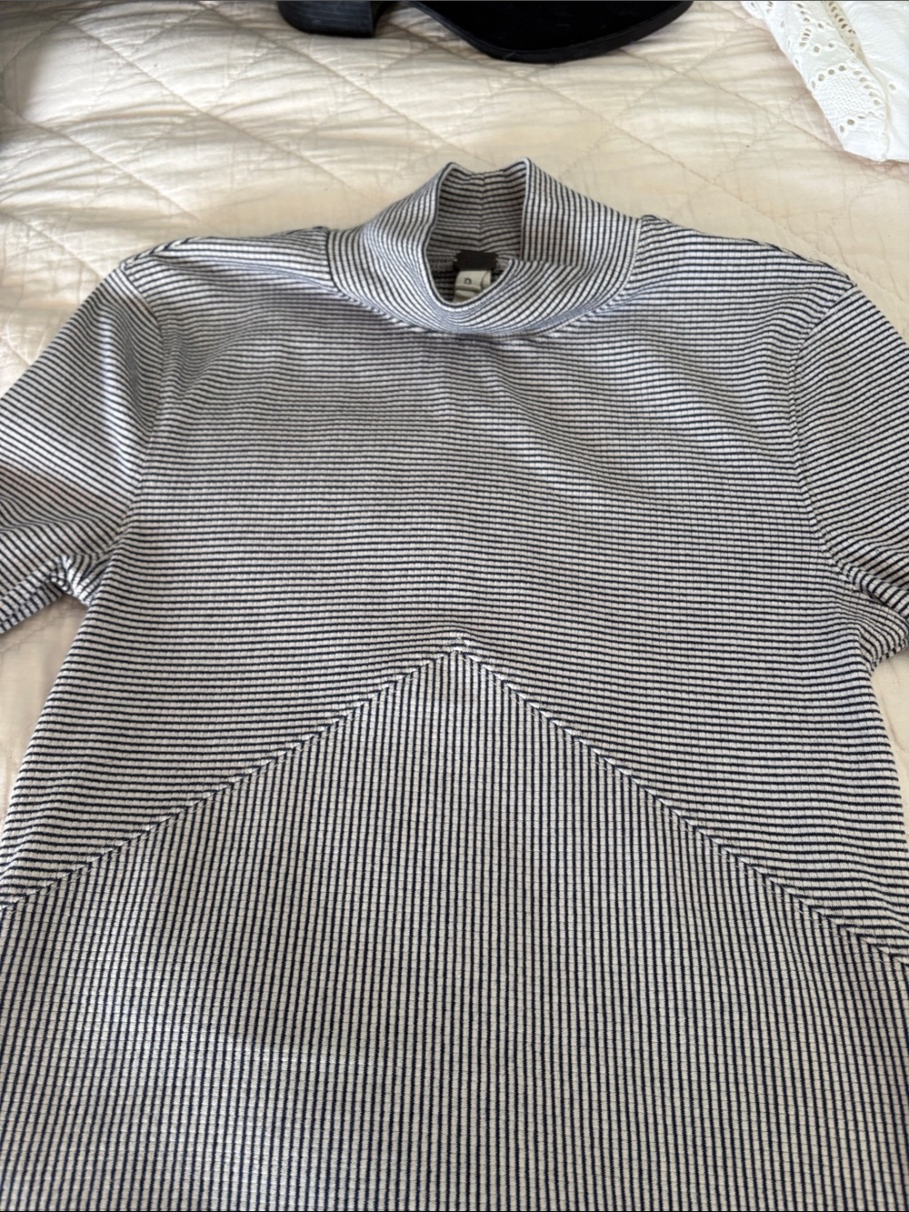Free People Black and White Striped Mock Neck Top